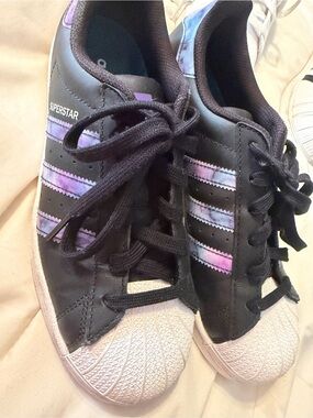 adidas Women's Black Sneakers with Purple Tie-Dye Stripes
